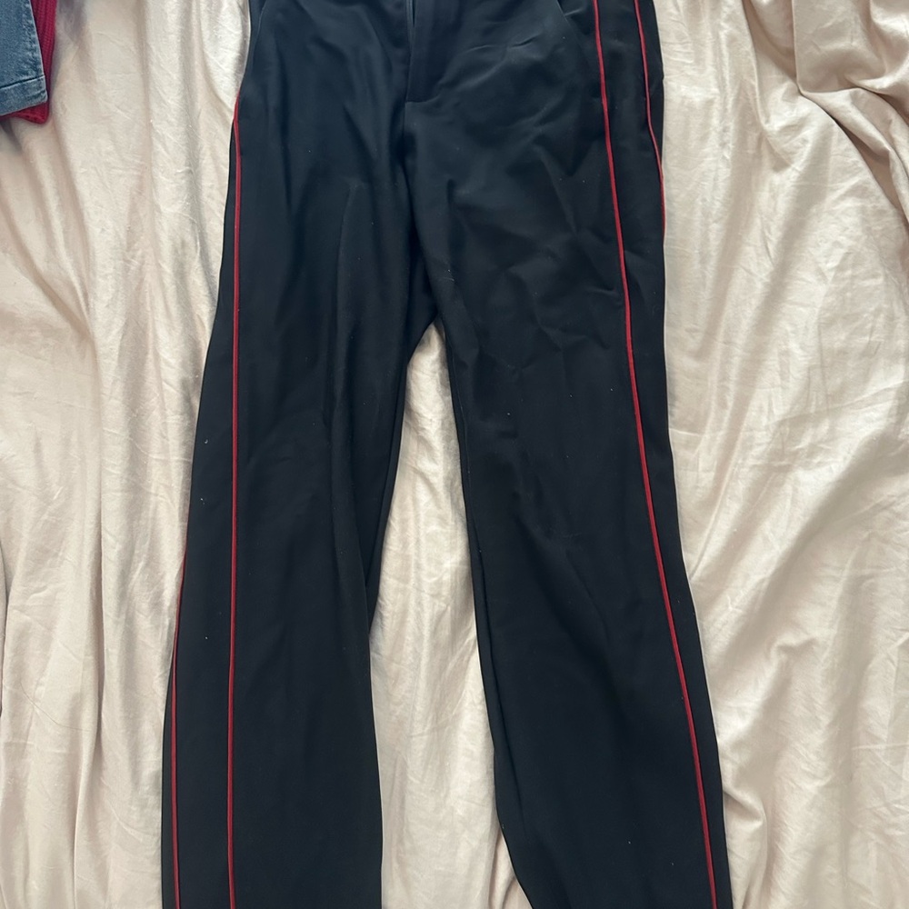 Athleta Black Pants with Red Stripes